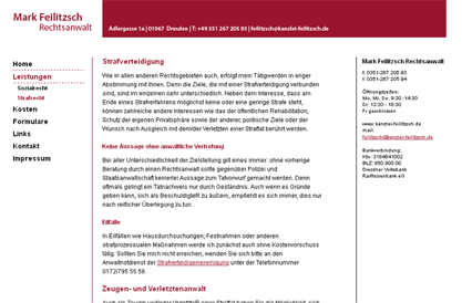 Screenshot Internetpräsenz KanzleiMark Feilitzsch