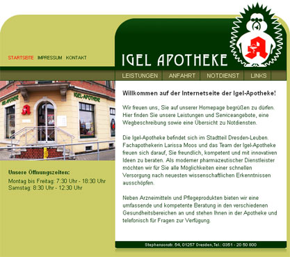 Screenshot Internetpräsenz der Igel Apotheke