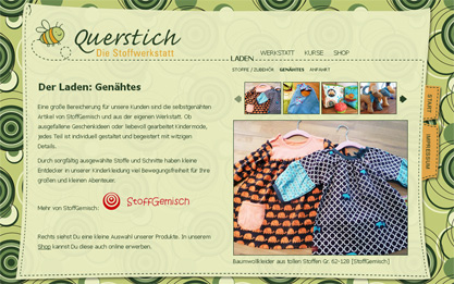 Screenshot Internetpräsenz der Stoffwerkstatt Querstich